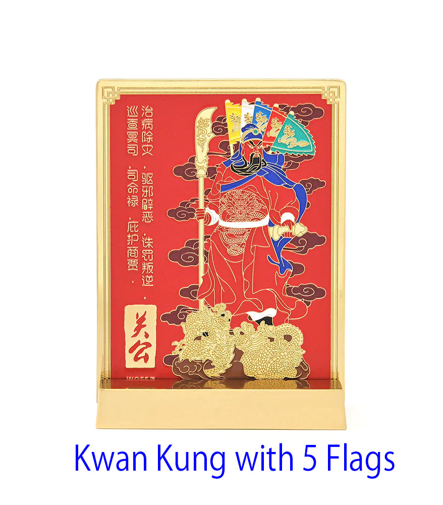 6303 - Magnificent Kwan Kung with 5 Flaqs Plaque