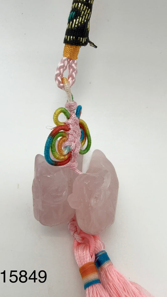 Rose Quartz Mandarin Duck Amulet - 15849