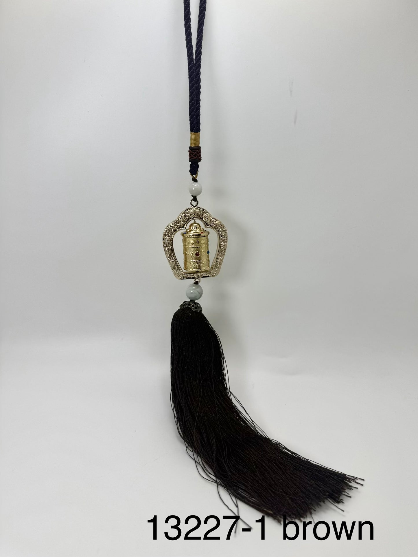 Om Mani Pademe Hum Prayer Wheel Hanging - 13227 (Brown)