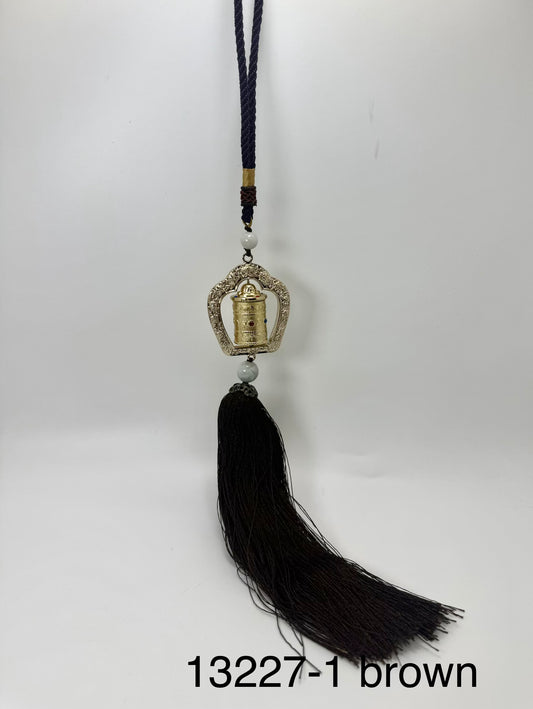 Om Mani Pademe Hum Prayer Wheel Hanging - 13227 (Brown)