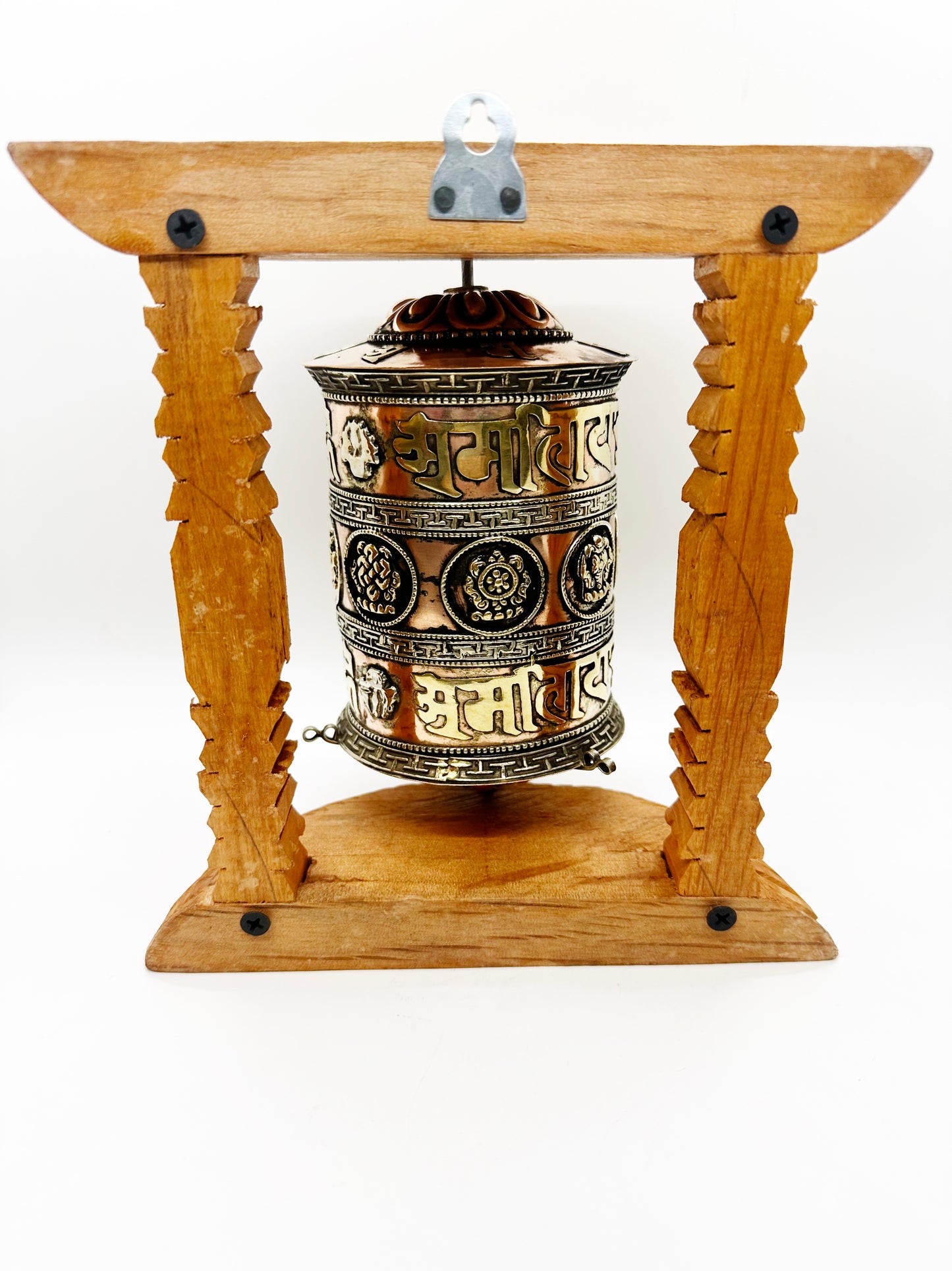 6496 - Om Mani Padme Hum & 8 Auspicious Symbols Prayer Wheel