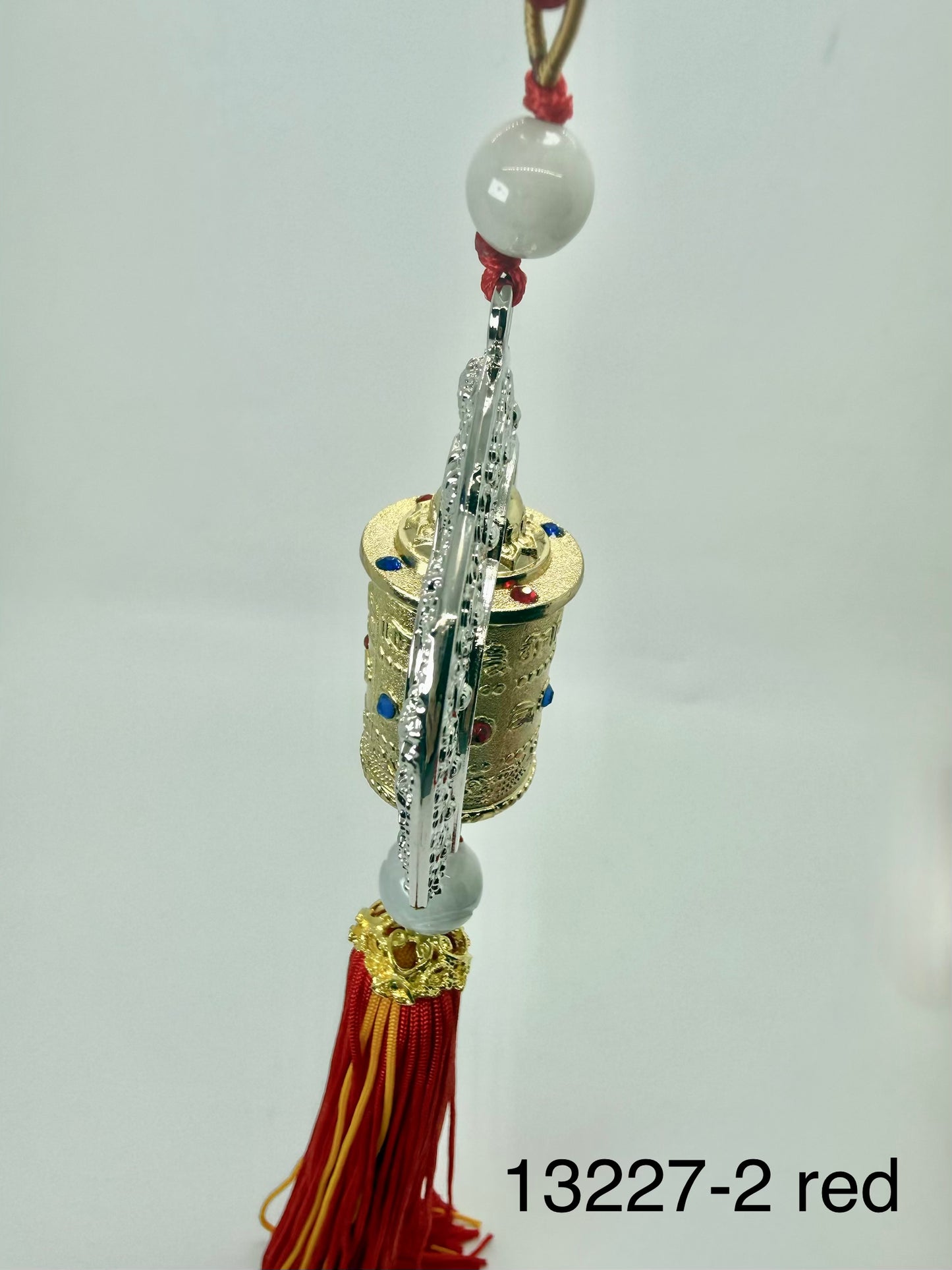 Om Mani Pademe Hum Prayer Wheel Hanging - 13227 (Red)