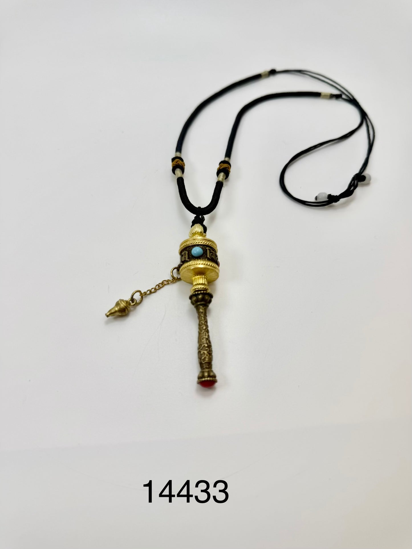 Om Mani Padme Hum Prayer Wheel Necklace - 14433
