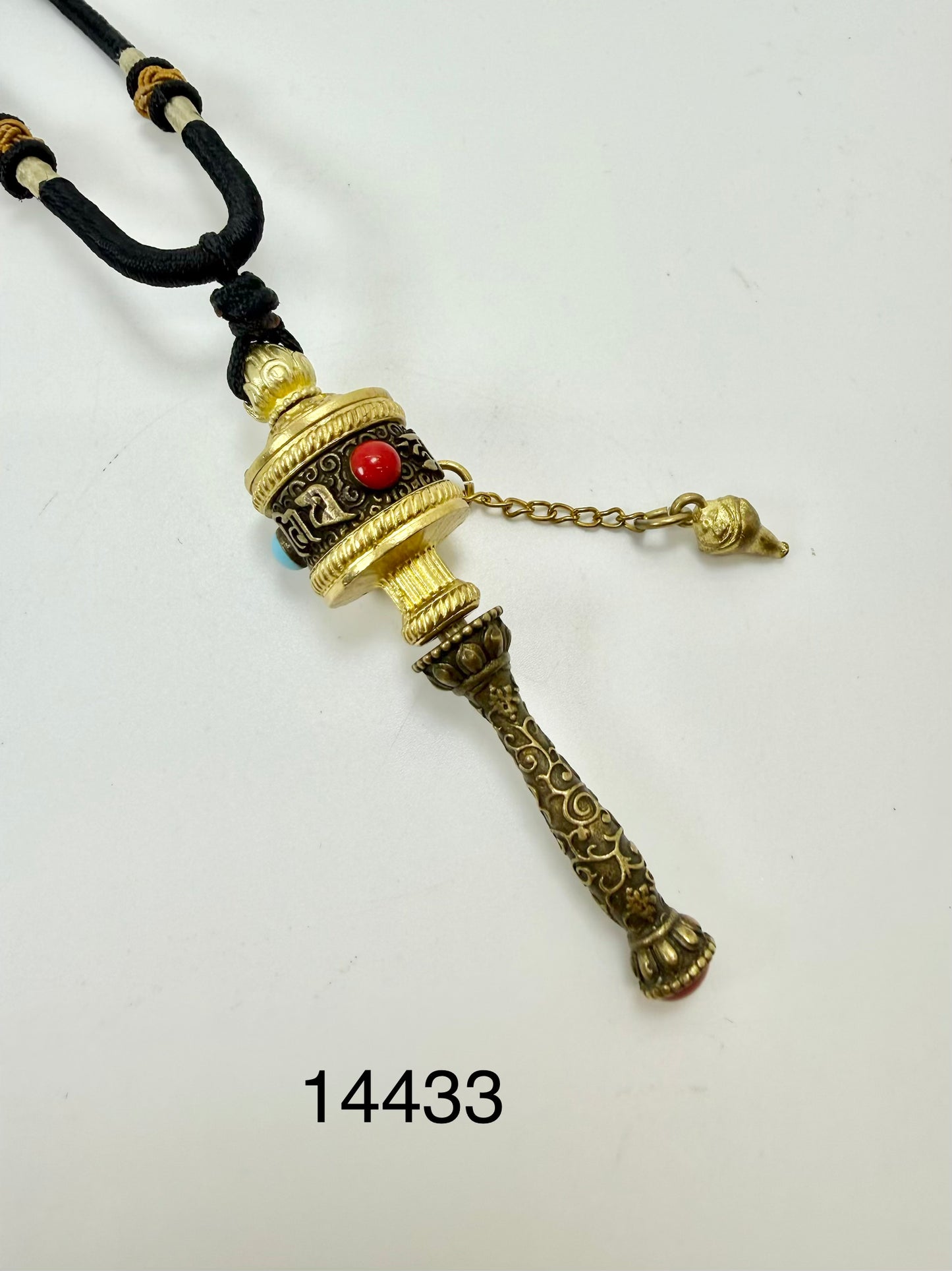 Om Mani Padme Hum Prayer Wheel Necklace - 14433