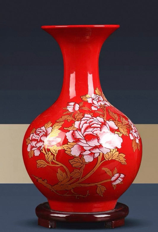Red Peony Vase for Love - 9.5 Inches (7788A)