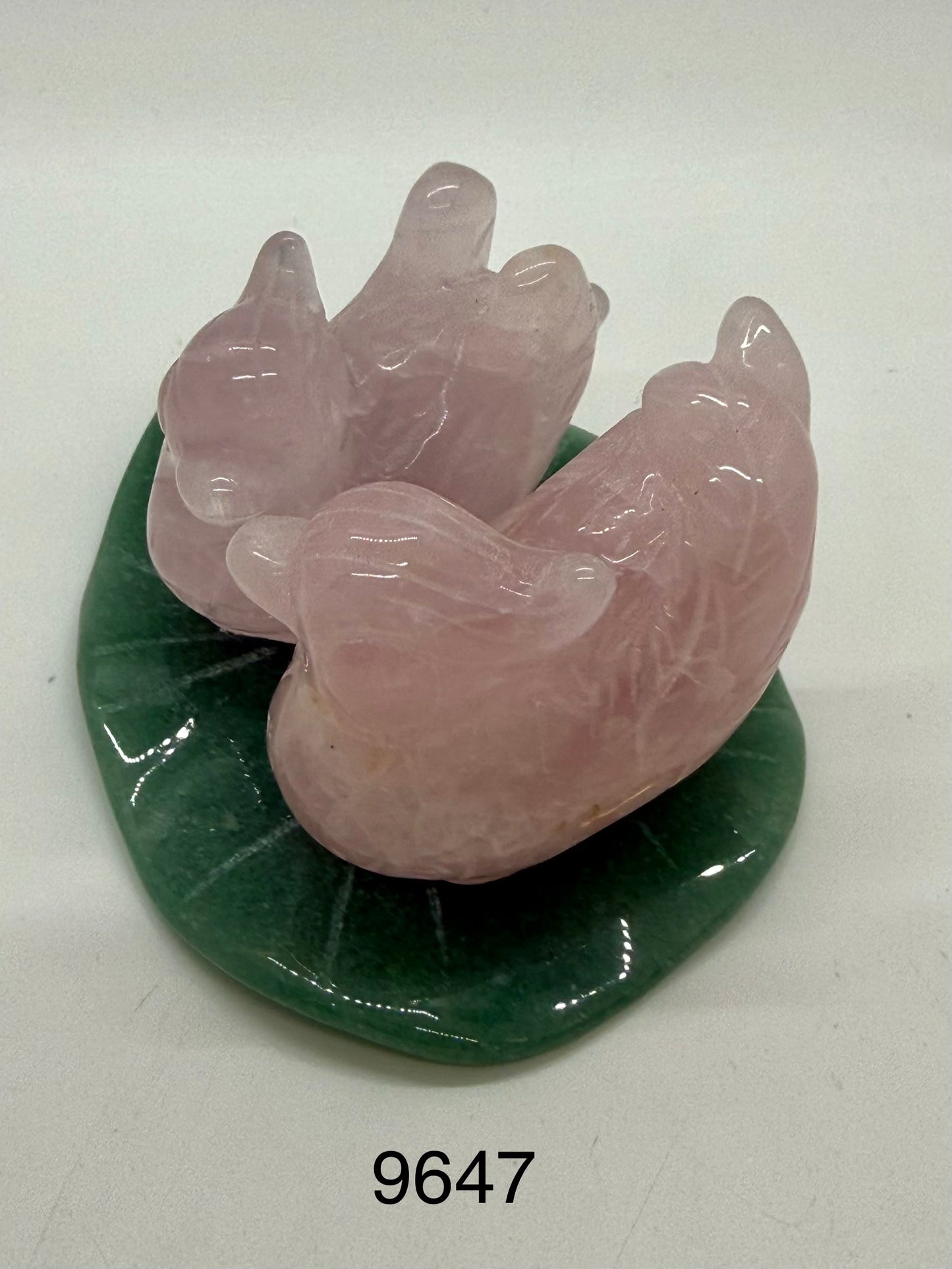Rose Quartz Mandarin Duck on Acenturine Leave - 1 1/2 Inches Height  (9647)