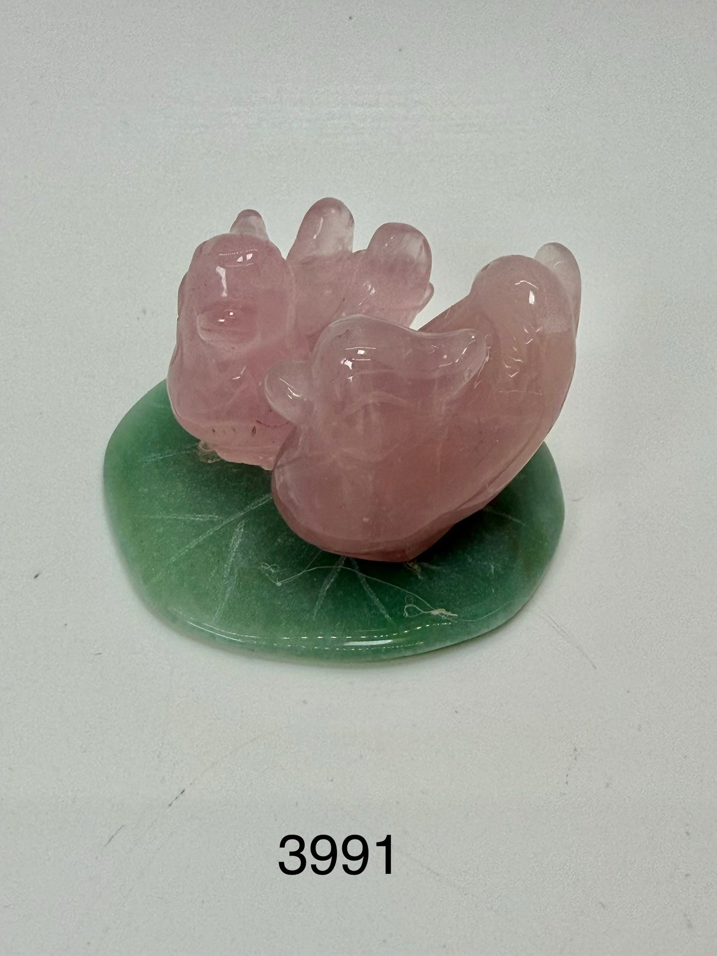 Rose Quartz Mandarin Duck on Acenturine Leave - 1 1/4 Inches Height  (3991)