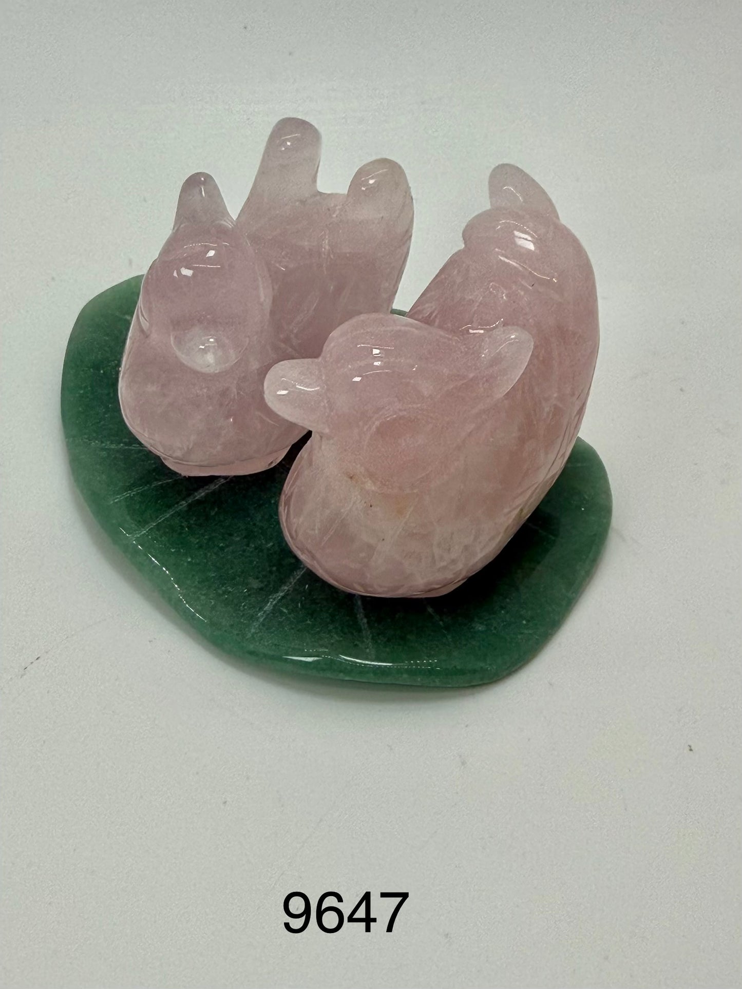 Rose Quartz Mandarin Duck on Acenturine Leave - 1 1/2 Inches Height  (9647)