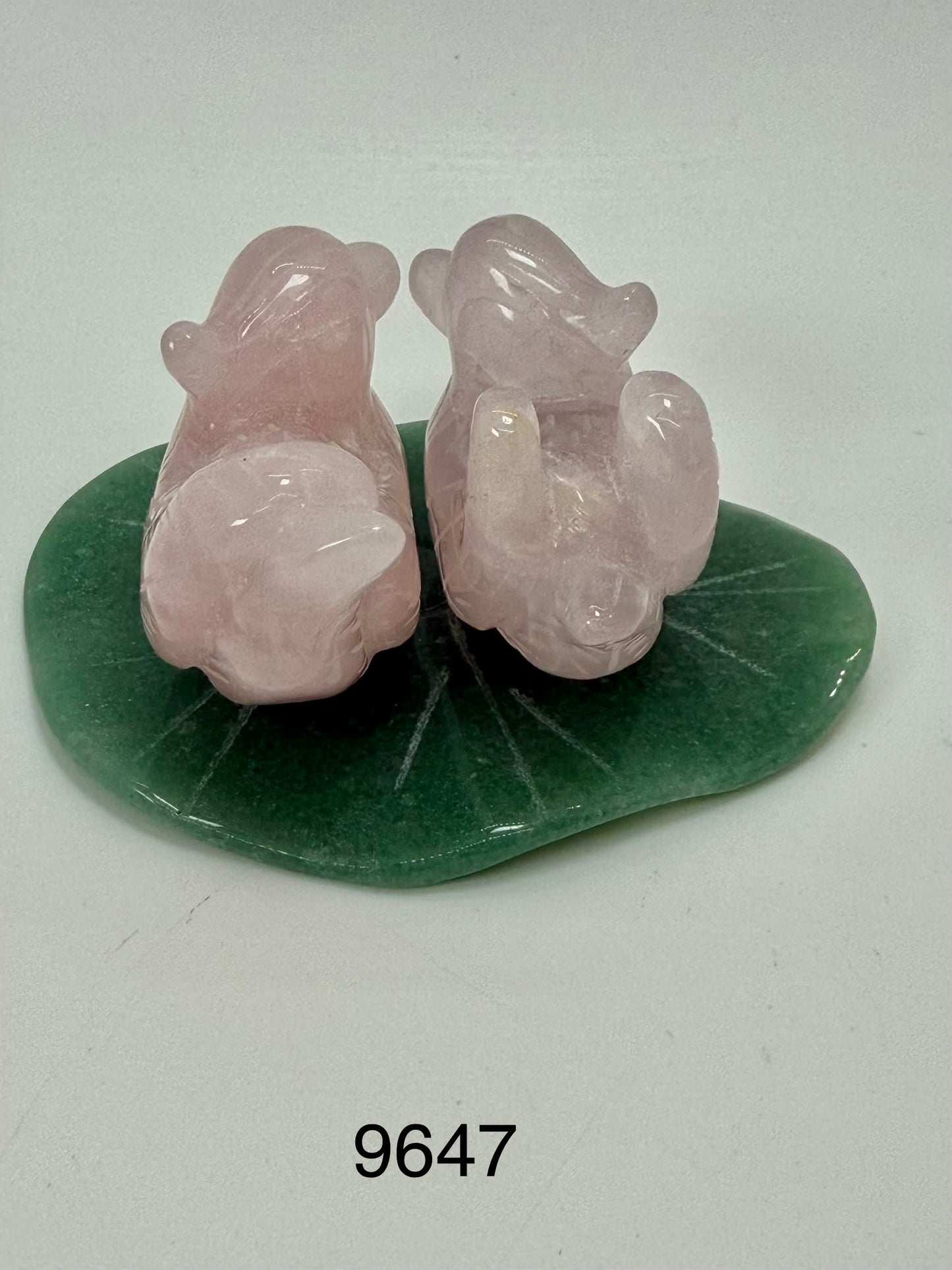 Rose Quartz Mandarin Duck on Acenturine Leave - 1 1/2 Inches Height  (9647)