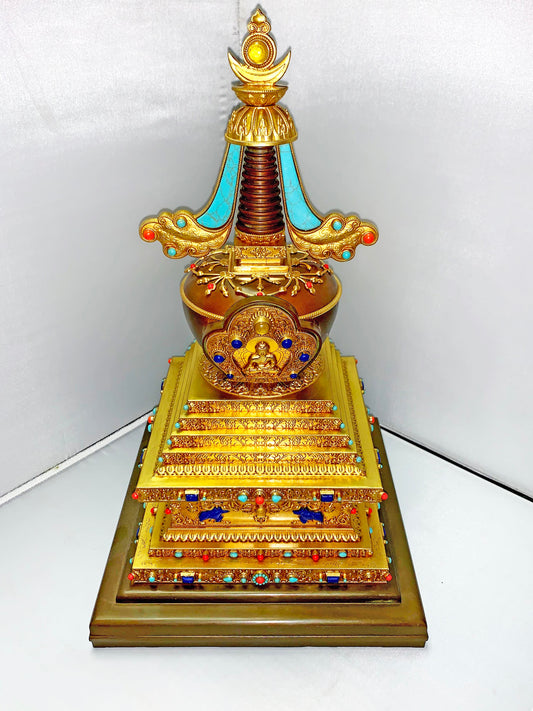 16412 - Bronze Shakayumi Buddha Stupa - 14"H