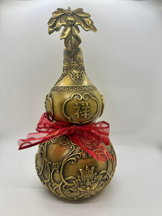 7219 -  Metal Wu Lou For Health With 6 Emperor Coins - 12 Inches Height